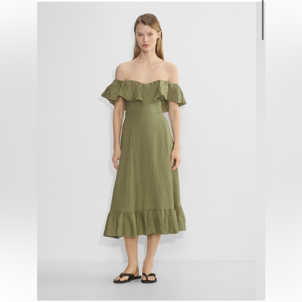 Wilfred Marmion Olive Off-Shoulder Linen Dress